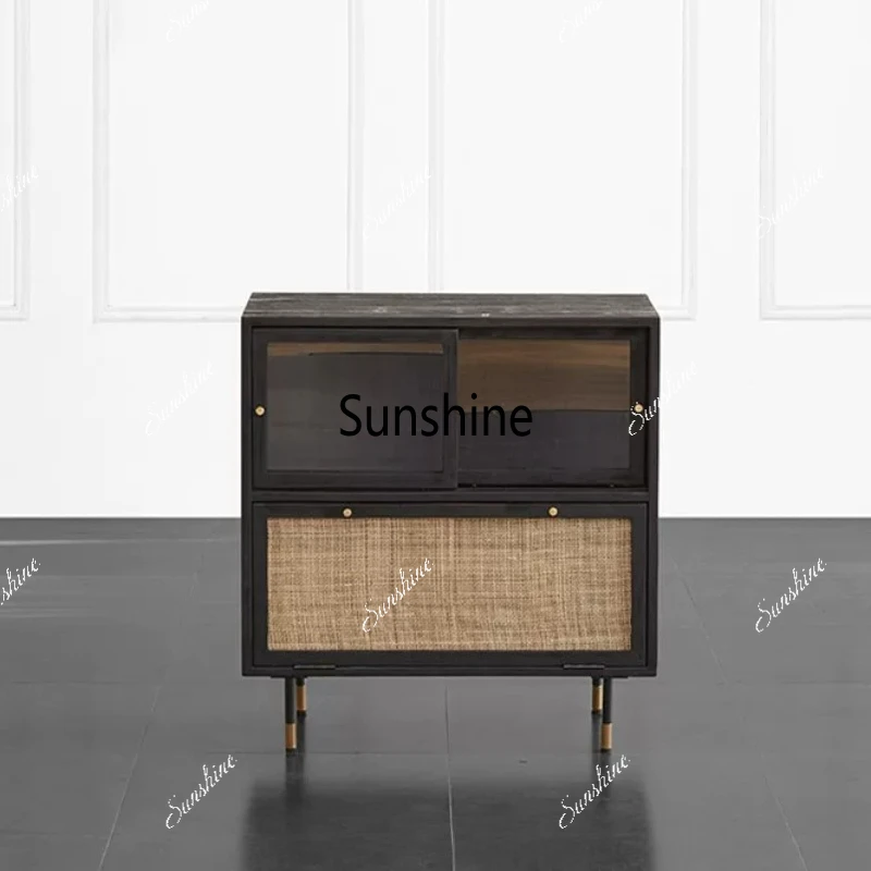 

Solid wood dining side cabinet Nordic small apartment living room storage cabinet Simple rattan cabinet