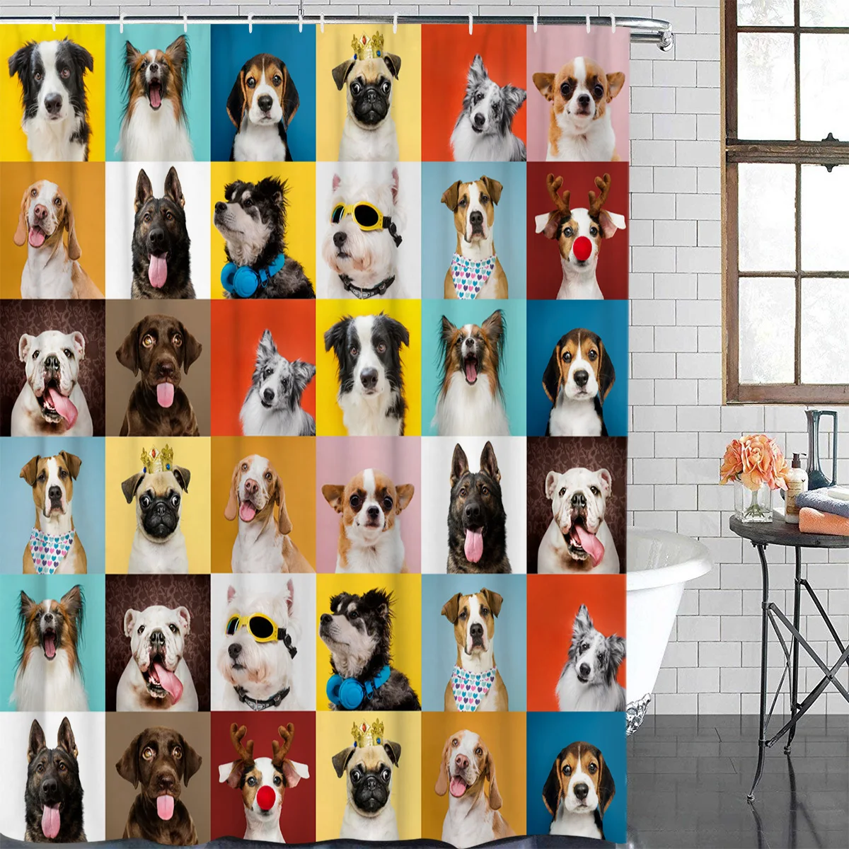 Bulldog Border Collie Bull Terrier Pet Dog Waterproof Shower Curtain Printed Bath Curtains Bathroom Decoration Accessories