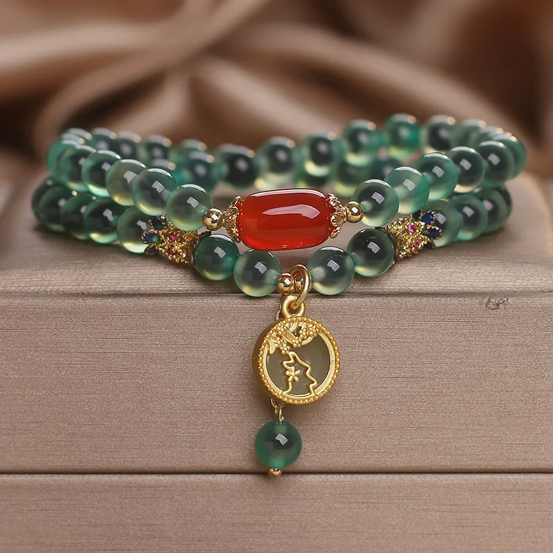 

Natural Green Agate Double - Strand Bracelet, Exuding Vigor and Signifying Wealth with Harmony-bringing and Mind-calming