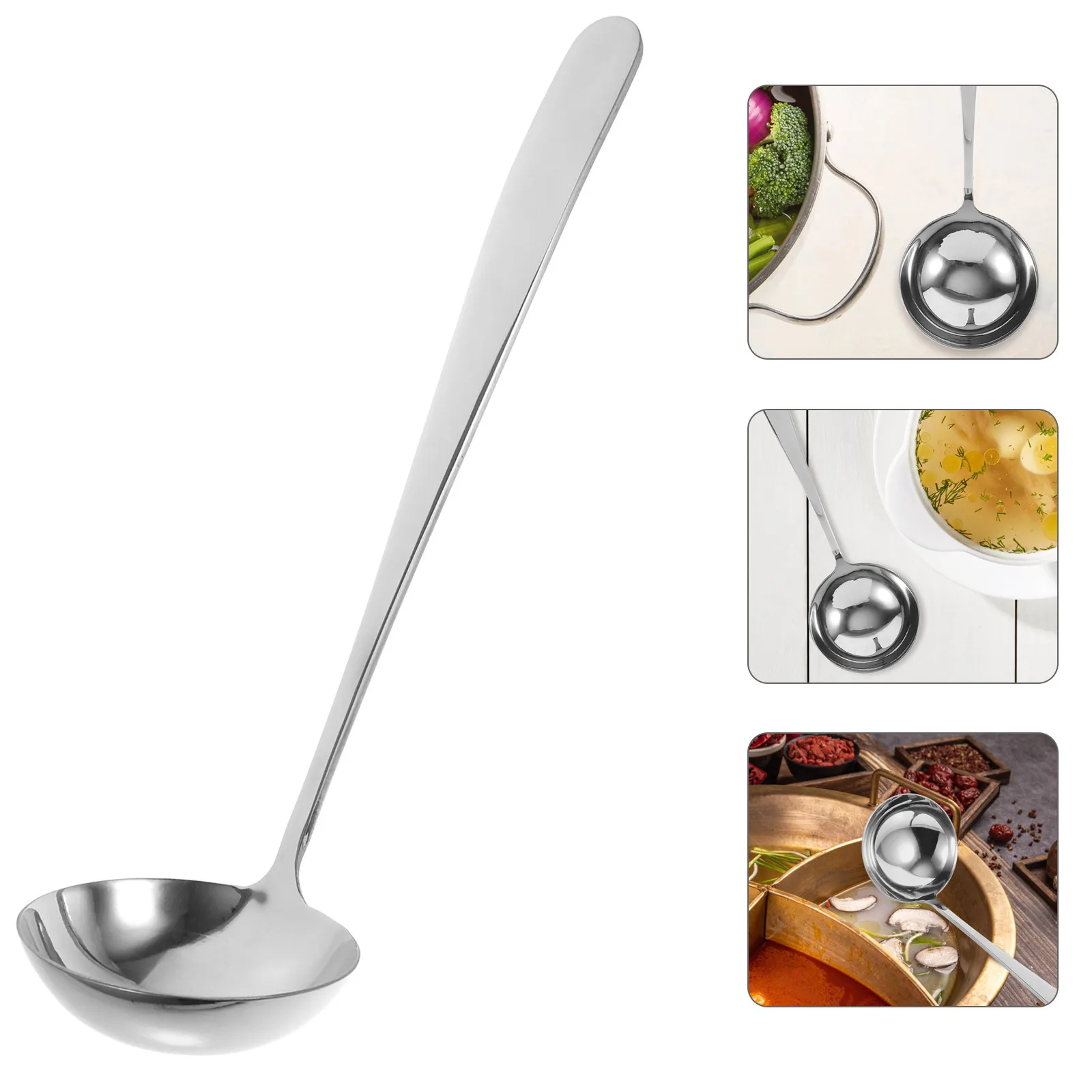 

Stainless Steel Soup Ladle Hot Pot Spoon Long Handle Large Scoop Kitchen Utensil Multipurpose Cooking Tool