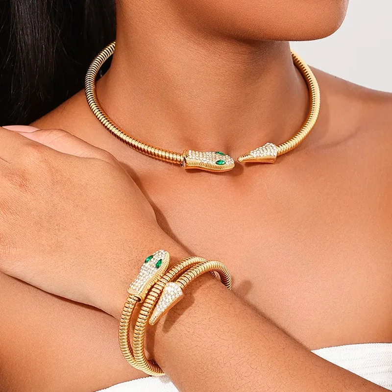 New Arrival Zodiac Animal Choker Neck Jewelry Trend Simple Design Crystal Lucky Snake Shaped Chunky Necklaces For Women