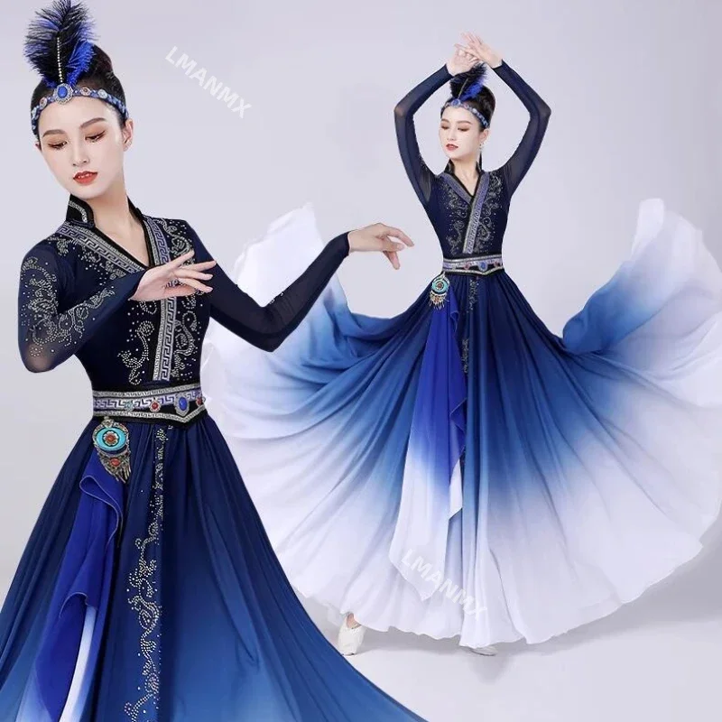 

Mongolian Dance Costume Big Swing Skirt National Style Vintage Dress Tibetan Performance Clothing Professional Practice Clothes