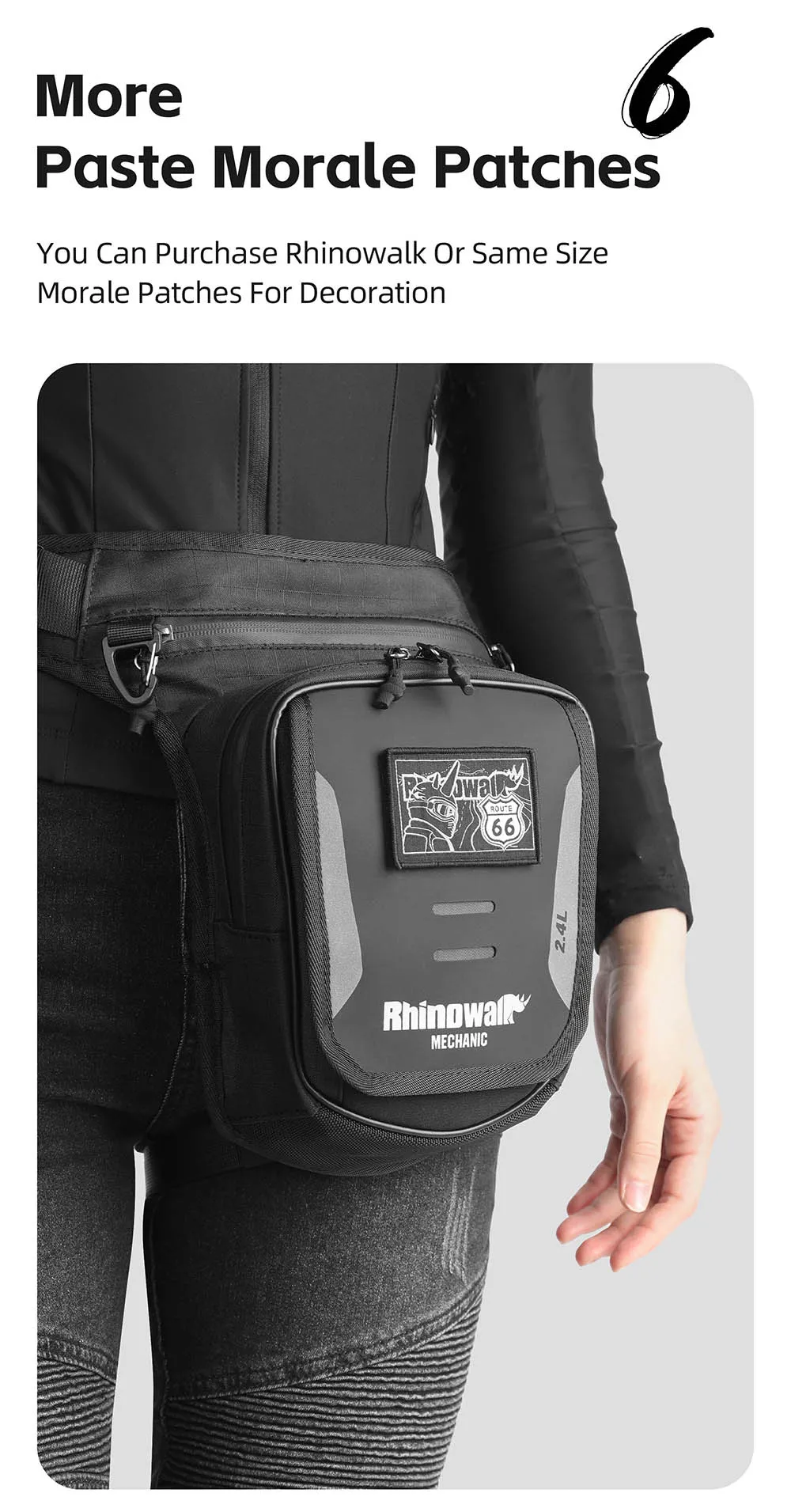 Rhinowalk Motorrad-Hüfttasche mit Drop-Bein, 2,4 l, mehrere Taschen, Motorrad-Tanktasche, nicht magnetische Riemeninstallation – Detail 17