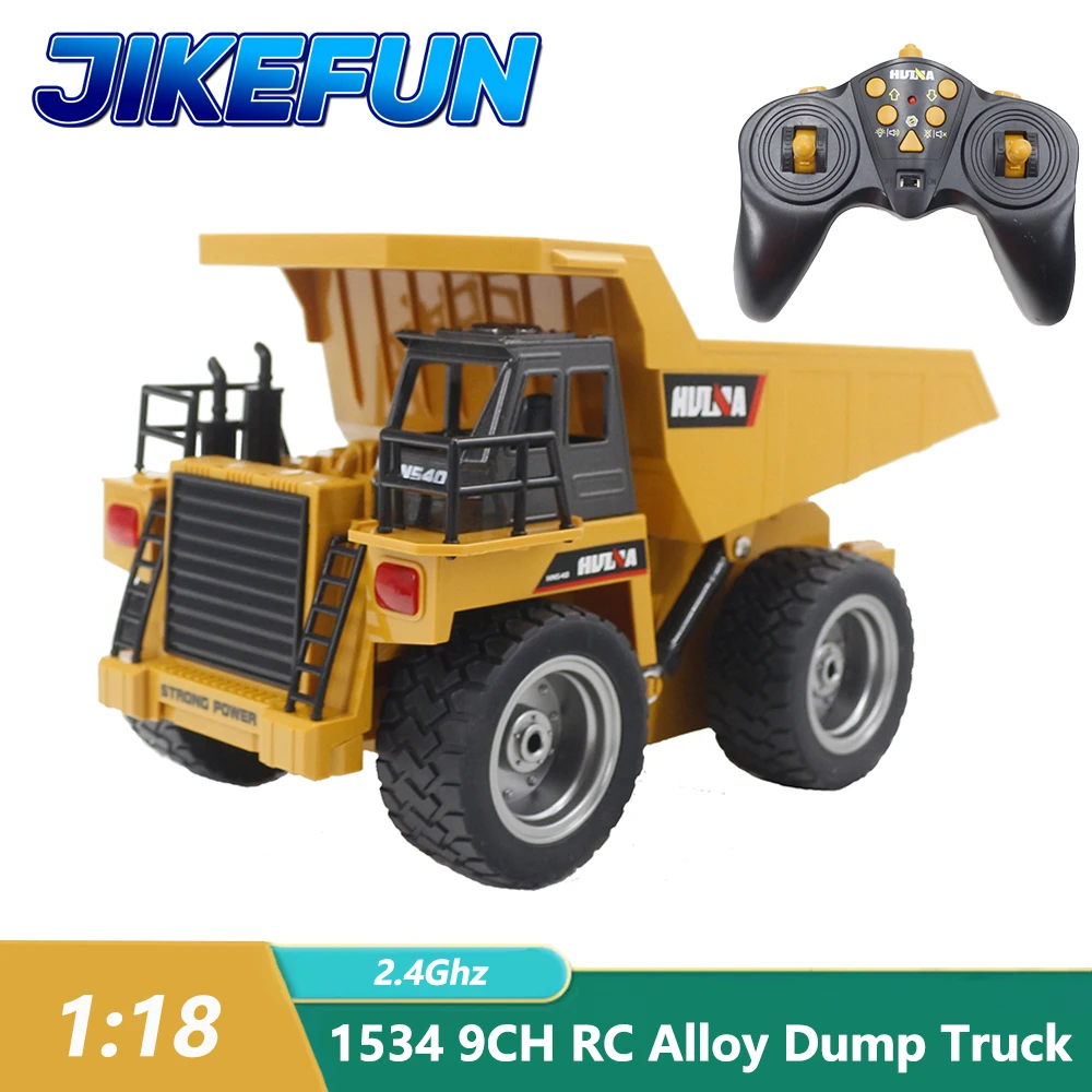 HUINA 1534 RC Dump Truck 1/18 9CH Remote Control Alloy Electric Engineering Loading Car Model Toys with 2pc Rechargeable Batteries