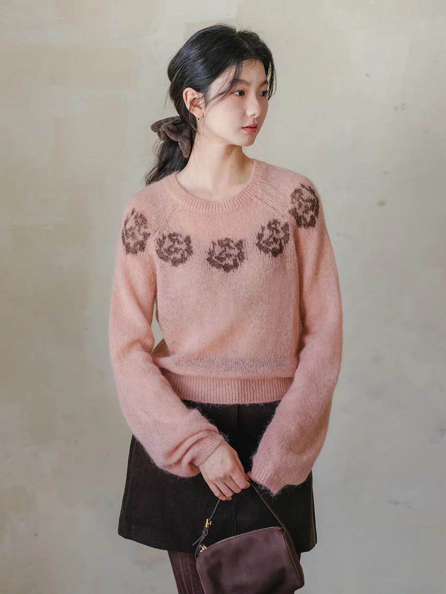 

Вязаный жилет Bluwhite Wild Rose Flower, женский свободный пуловер с длинными рукавами, розовый