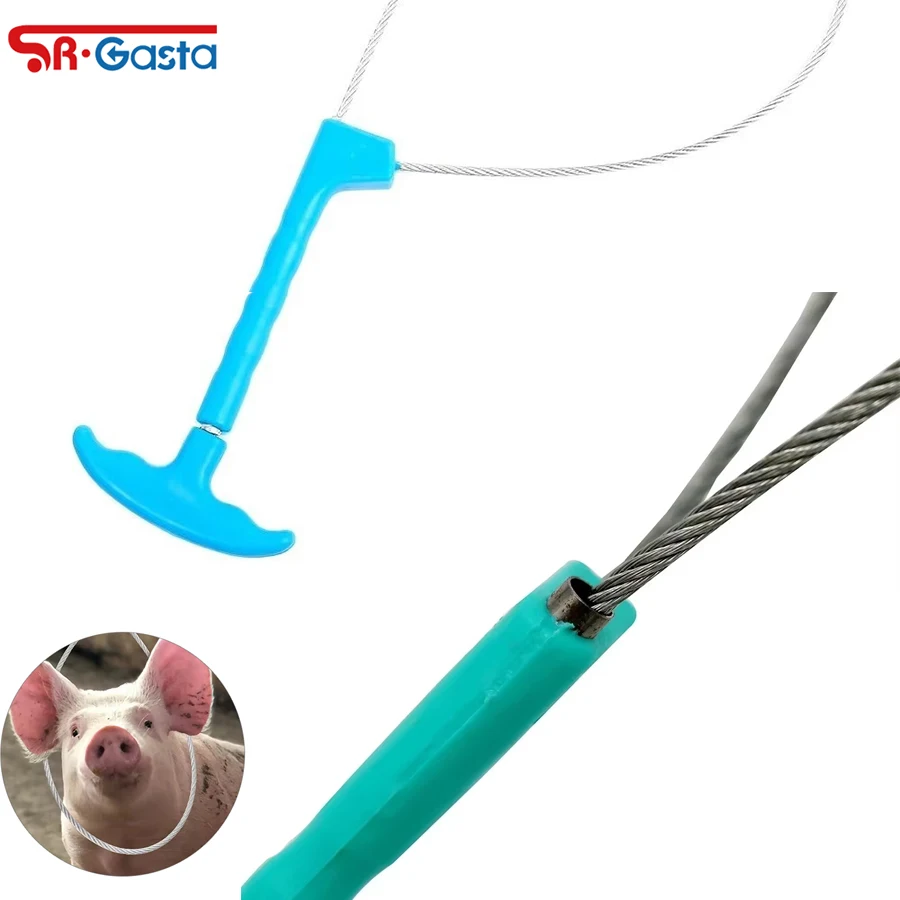 

5Packs Pig Baoding Machine Livestock Handling Tool with Stainless Steel Rope and Short Rod for Secure Pig Restraint on Farm