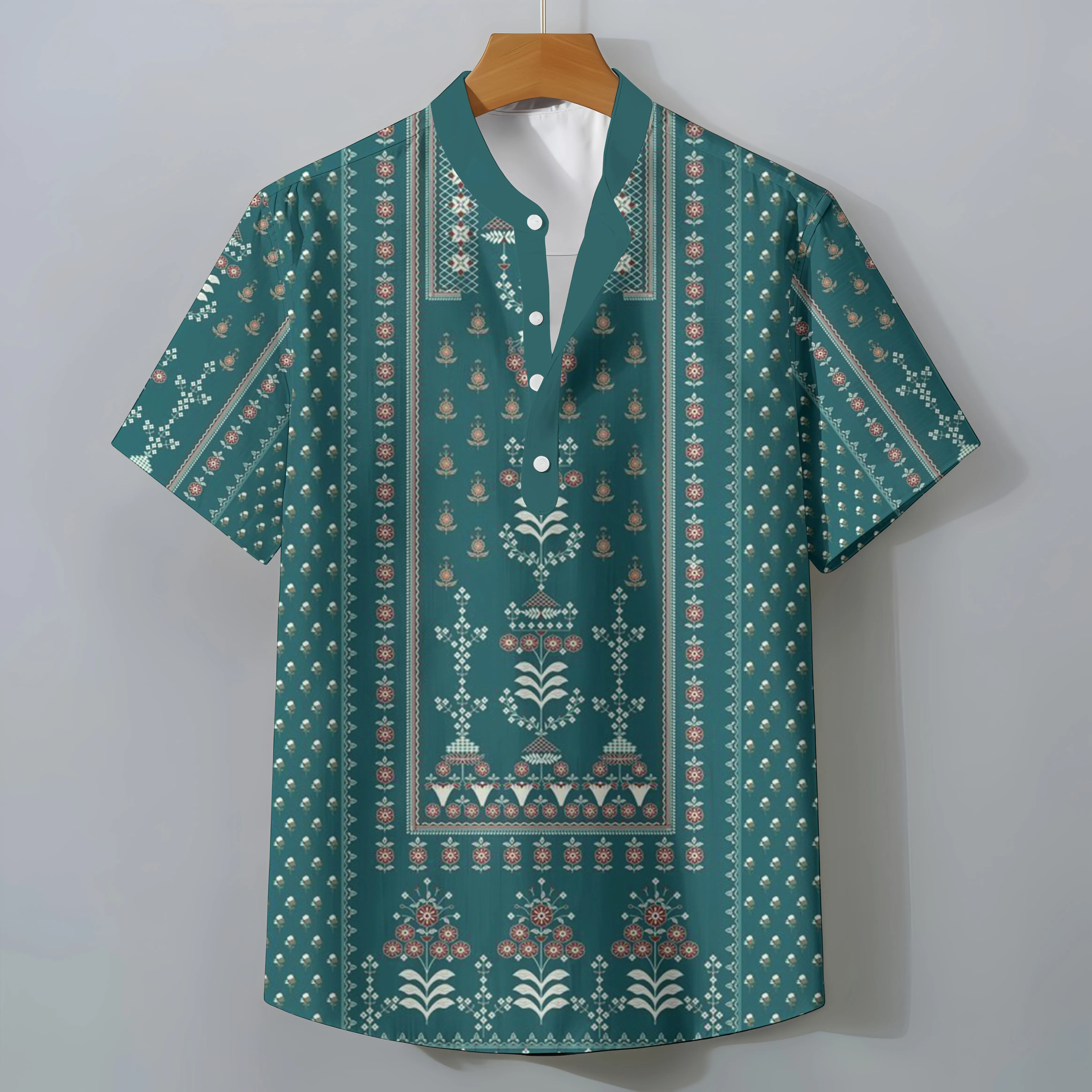 

Летняя мужская повседневная рубашка с коротким рукавом с художественным принтом Henley, летняя модная уличная одежда, топ, элегантная одежда, размеры от S до 5XL