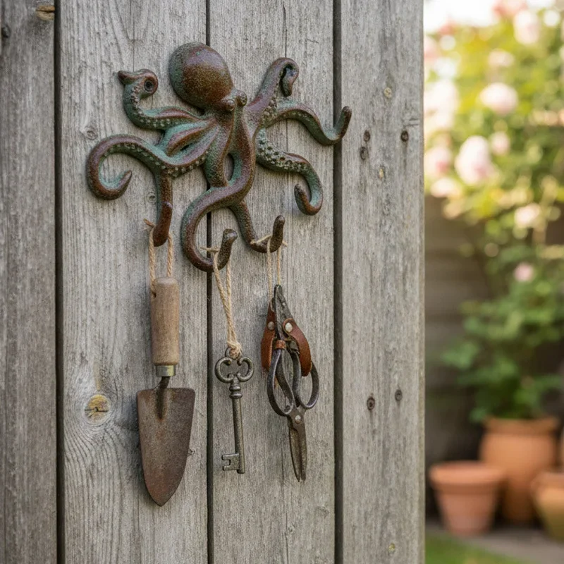 Retro Iron Octopus Statue Hooks Home Bathroom Entrances Bar Coffee Shop Wall Decorations Key Holder Wall Hook