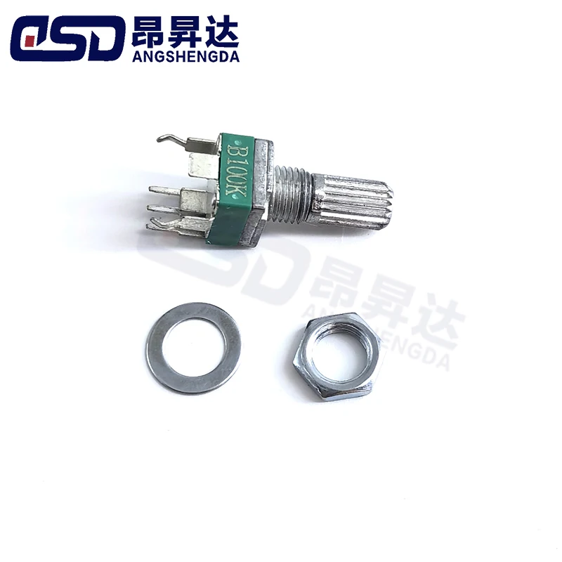 

100PCS R097 RK097 Precision Potentiometer Vertical Single Pole with Bracket Shaft 15mm Without Notches 3 Pins A5K 50K 100K 500K