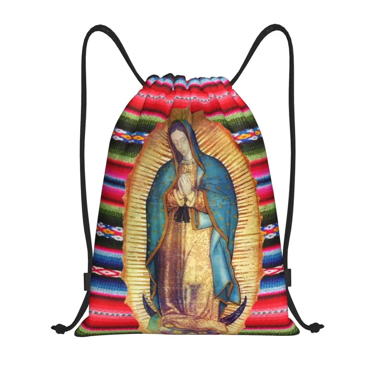 Custom Our Lady Of Guadalupe Virgen Maria Zarape Drawstring Backpack Sport Sackpack Foldable Mary Catholic Training Bag Sack