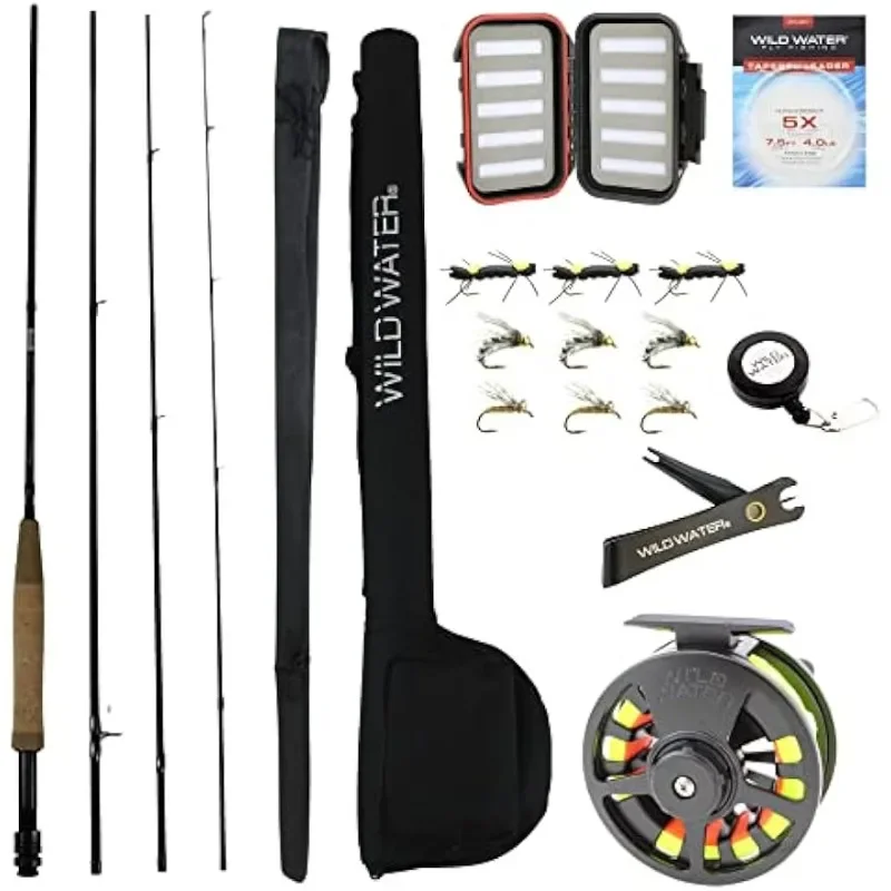 

Standard Fly Fishing Combo Starter Kit, 5 or 6 Weight 9 Foot Fly Rod, 4-Piece Graphite Rod with Cork Handle