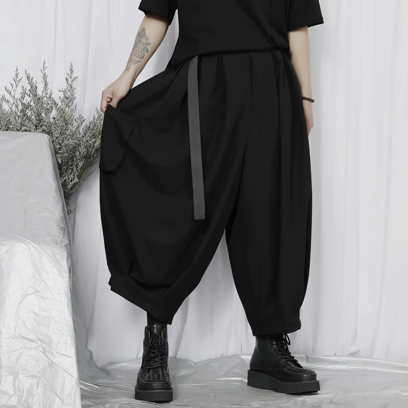 Men's Wide Leg Casual Pants Spring/Summer New Tooling Style Youth Vigor Black Super Loose Large Size Nine Minute Pants
