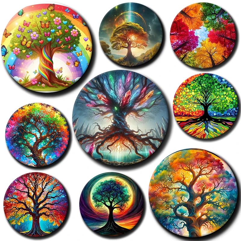 

58mm Colored Tree Funny Badges Round Exquisite Badge Brooches Creative Pins For Clothes Hat Backpack Gift Accessories