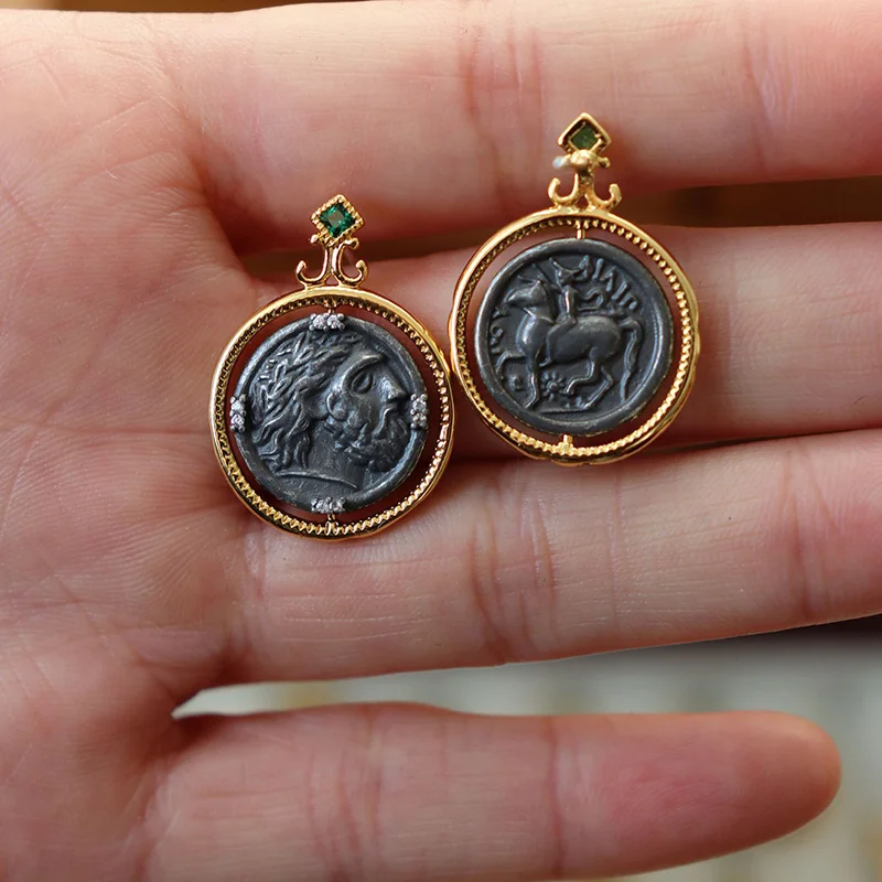 Relief coin stud earrings for women vintage roman Rotatable earrings elegant Women Fashion Jewelry Gift