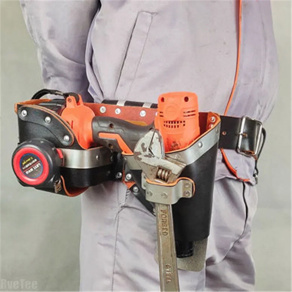 High Quality Leather & Metal Electrical Drill Tool Bag for Hammer Tape Measure Electric Wrench Belt Bag