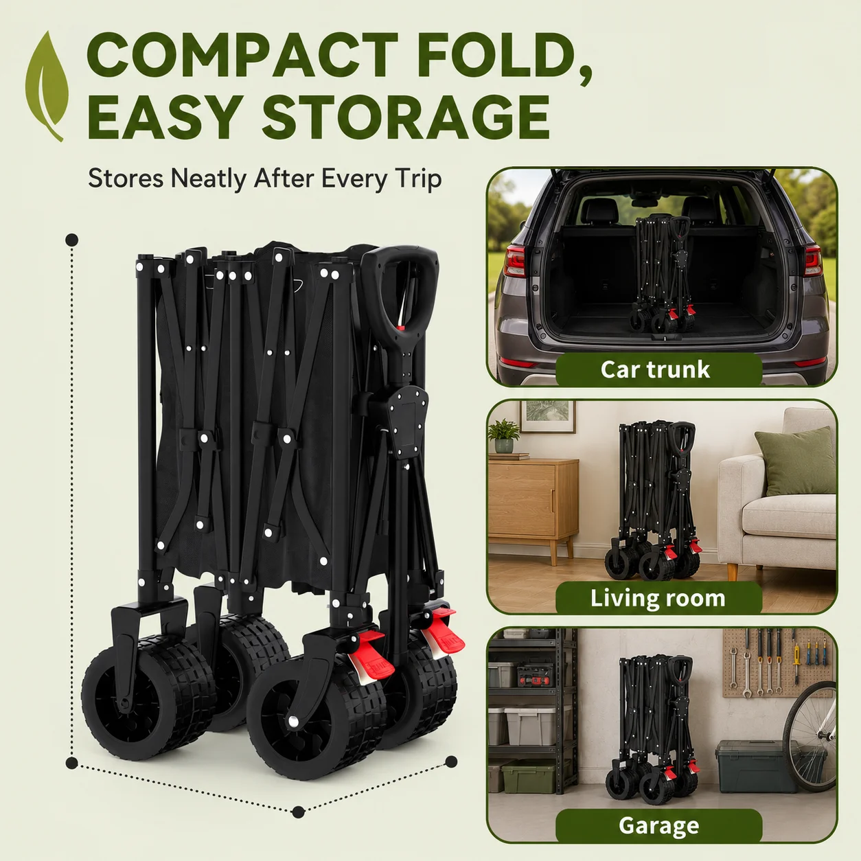 Foldable Outdoor Camping Wagon Cart with All Terrain Wheels Heavy Duty Collapsible Beach Picnic Garden Utility Trolley Portable