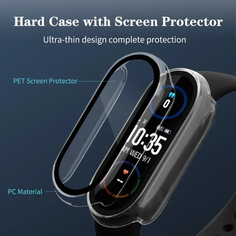 ป้องกันหน้าจอ + 3D ป้องกันฟิล์มสําหรับ Xiao mi mi Band 7 6 5 4 3NFC PC ฝาครอบกันกระแทกกรอบสําหรับนาฬิกาสมาร์ท mi7