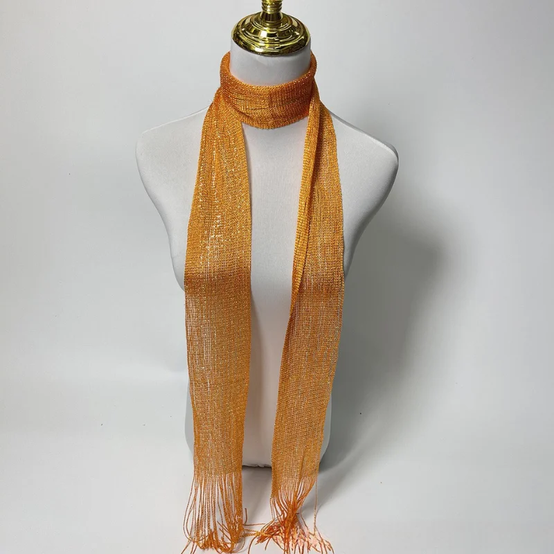 Fashion Nightclub Sunscreen Shawl Bright Silk For Women Lace Tassel Shiny Necklace Party Gold Silver Evening Dress Scarf