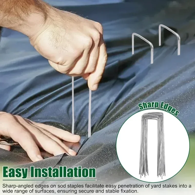 10/50 قطعة U-نوع المشهد ستابلز حديقة حصص Sod دبابيس مكافحة الصدأ سياج حصص تأمين أوتاد لحاجز أنابيب خرطوم الاعشاب #4