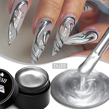 Smalto gel per pittura metallizzata super luminosa da 8 ml Smalto per unghie gel a specchio oro argento Linee di disegno di fiori Smalto per unghie francese