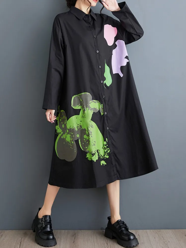 Respzed-Robe trapèze plissée à volants pour femmes, chemises imprimées irrégulières, robes à manches longues pour femmes, mode automne