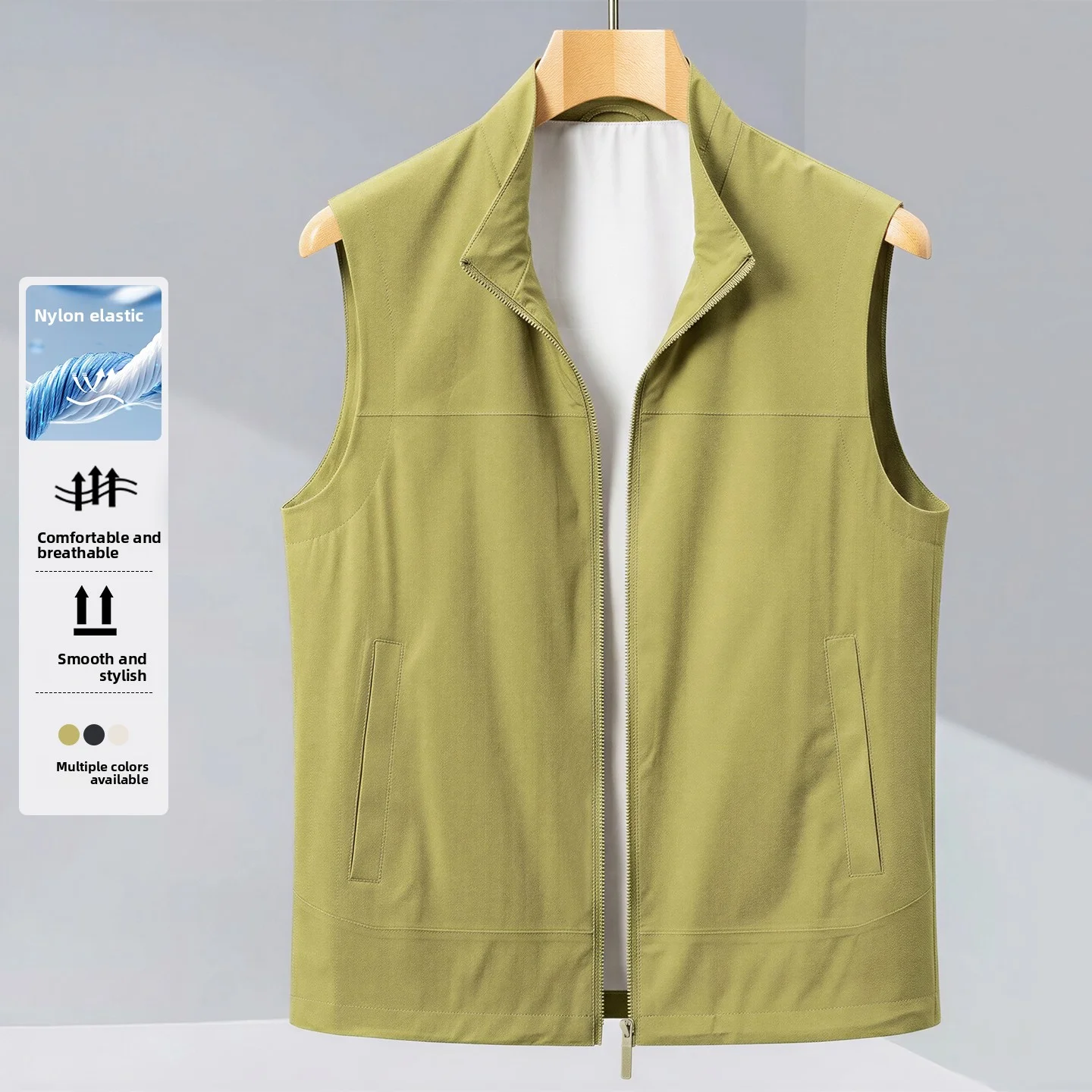 Spring and Autumn New Men's Stand up Collar Sleeveless Camry Shoulder Vest Casual Tank Top Quality Light Luxury Edition
