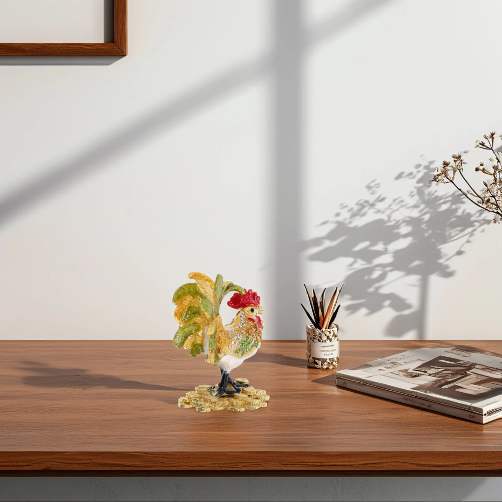 

Hand Painted Alloy Storage Hinged Keepsake Home Decor Ornament Alloy Keepsake Animal Jewelry Hand Painted Box Rooster