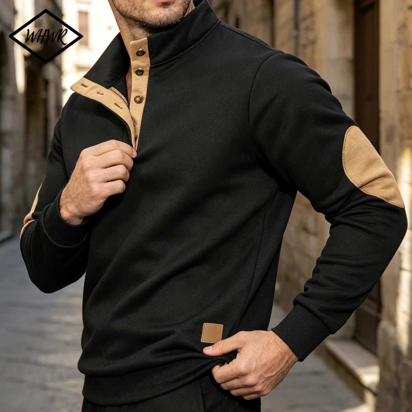 Men's Stand Collar Button Pullover Sweatshirt Fleece Lined Mock Neck Henley Top Vintage Style Mock Neck Warm Winter Casual Wear