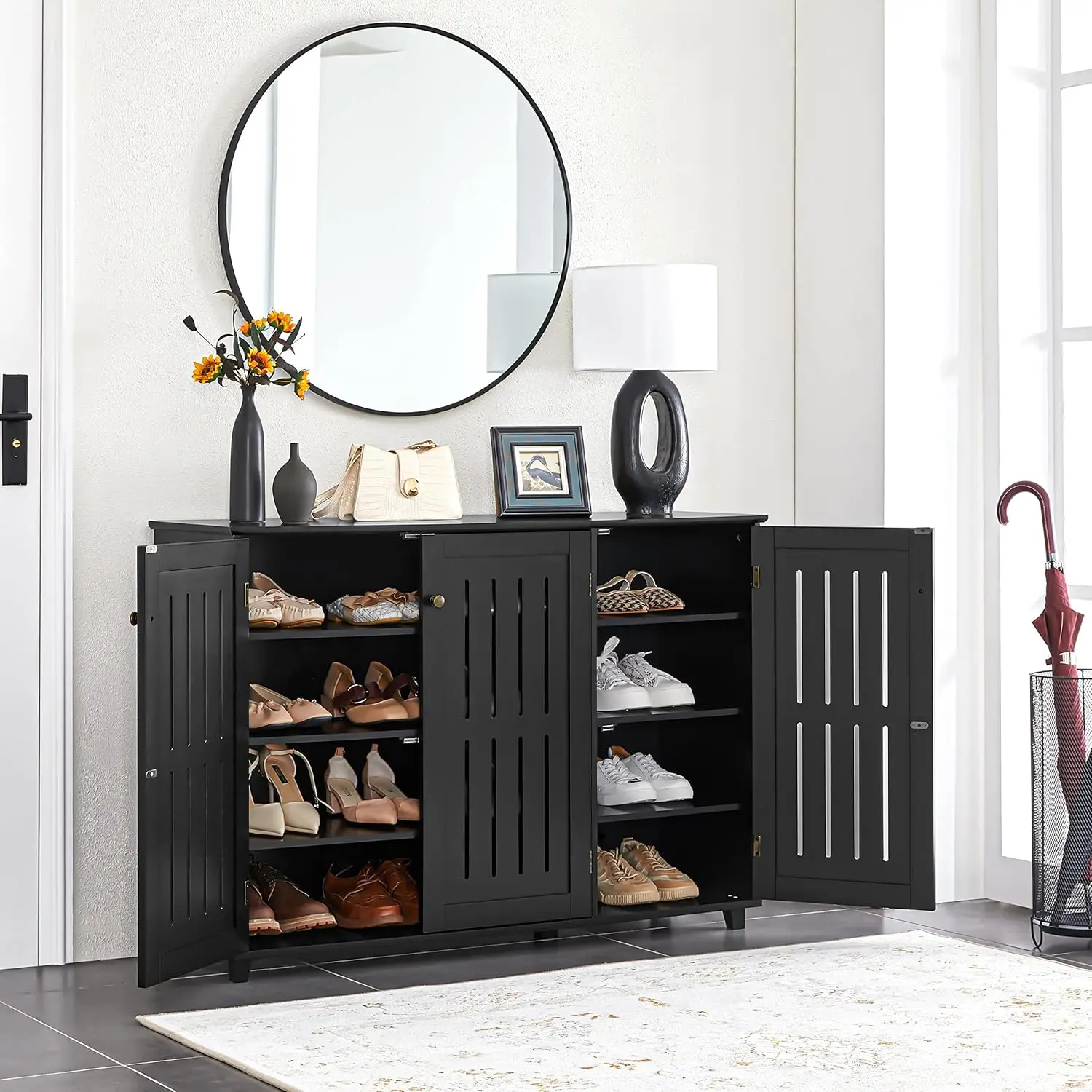 Free Standing Shoe Rack Adjustable Storage Organizer 4 Tier Shoe Rack Shelves Entryway Hallway Furniture for Bathroom