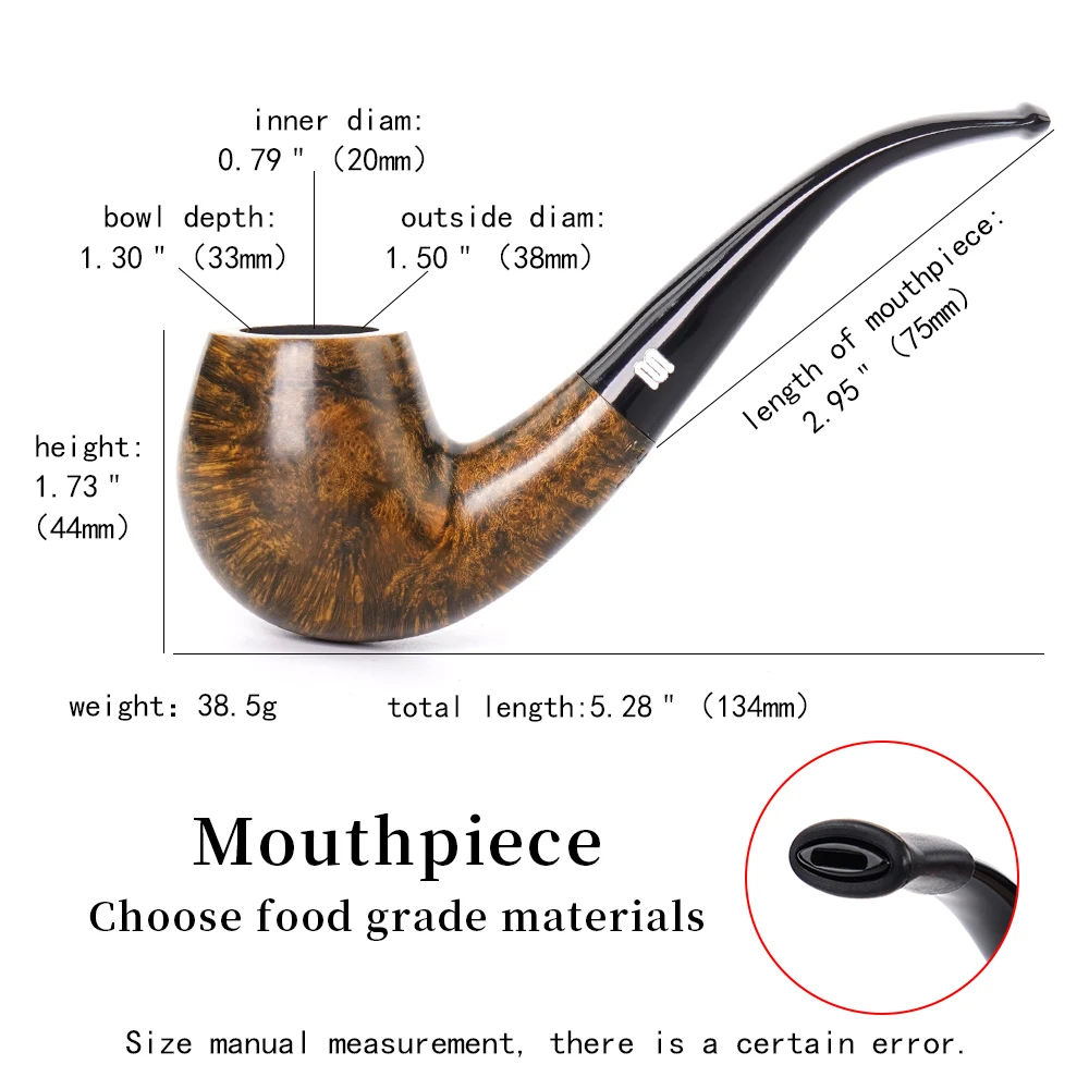 MUXIANG classic Sherlock Holme pipe curved handle pipe handmade tobacco pipe 9mm pipe channel acrylic pipe mouth with clean part