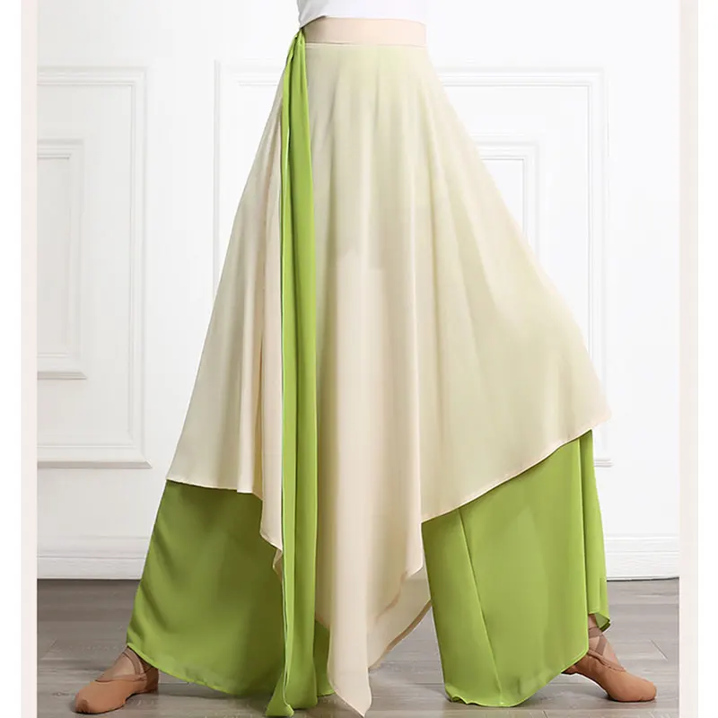Folk Dance Pant Classical Dancing Pants Women Loose Wide Leg Trouser 2 Layers Fairy Rhyme Dancewear Flowy Pant Contrast Color