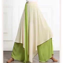 Folk Dance Pant Classical Dancing Pants Women Loose Wide Leg Trouser 2 Layers Fairy Rhyme Dancewear Flowy Pant Contrast Color