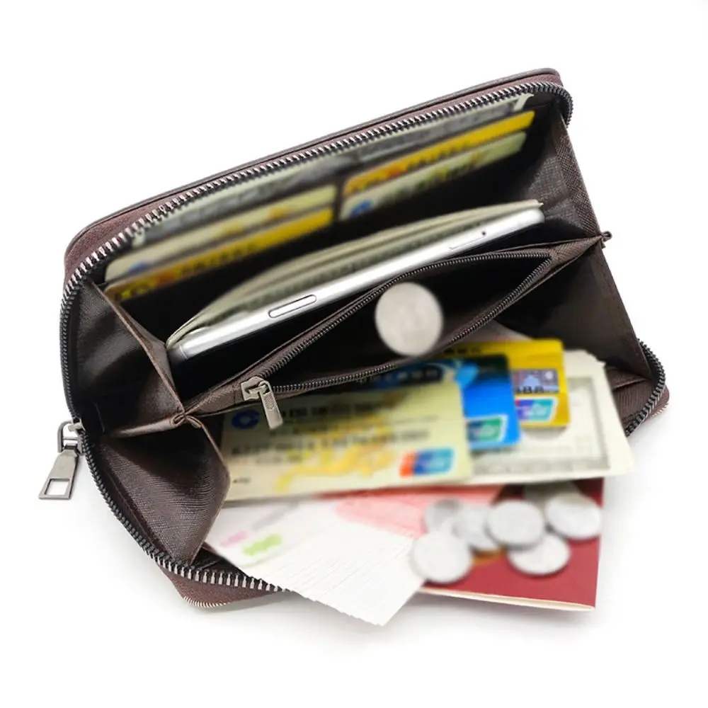 

Zipper Men's Long Wallet Card Bag Multiple Card Slots Card Holder Mobile Phone Bag Card Storage Bag PU Leather Male Purse Female