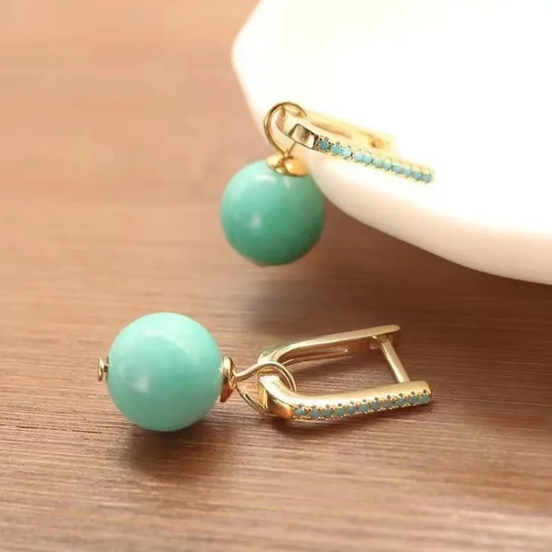 Classic diamond studded light green round beads earrings for women with turquoise earring Drop fashion banquet jewelry
