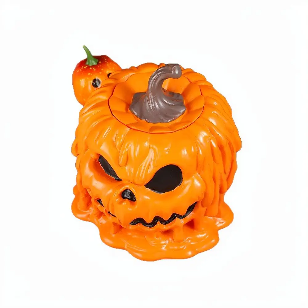 Resin Pumpkin Decorative Jar With Lid Halloween Candy Storage Pot Home Accessory Desktop Figurine Gift Idea