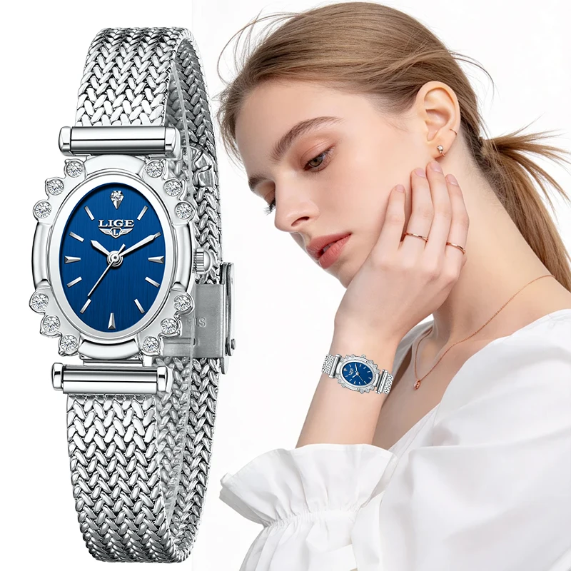 LIGE Fashion Luxury Quartz Woman Watch Elegant Vintage Top Brand Mesh Strap Waterproof Casual Ladies Bracelet Watches for Women