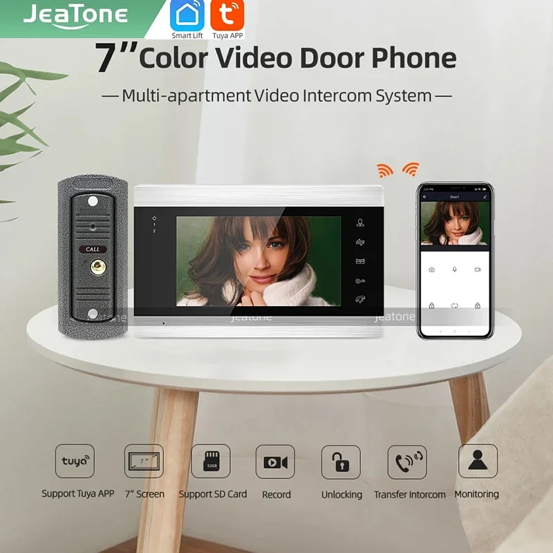 

Jeatone Tuya smart 7 ‘’ wireless video intercoms for home indoor Monitor Motion Detection WIF Doorbell One TO More system unit