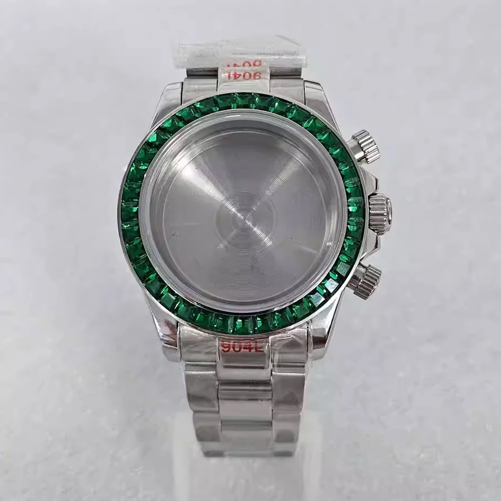 

39MM Sapphire Glass Watch Case + Stainless Steel Watch Strap Set, VK63 Case Bracelet, for VK63 Quartz Movement, Fit 29.5mm Dial