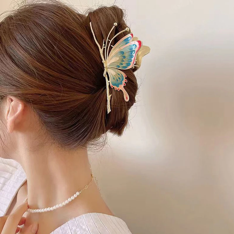 

Vintage painted Butterfly Women Hair Claws Luxury Hair Clips for Girl Crab Large Size Fashion Barrette Headwear Hair Accessories