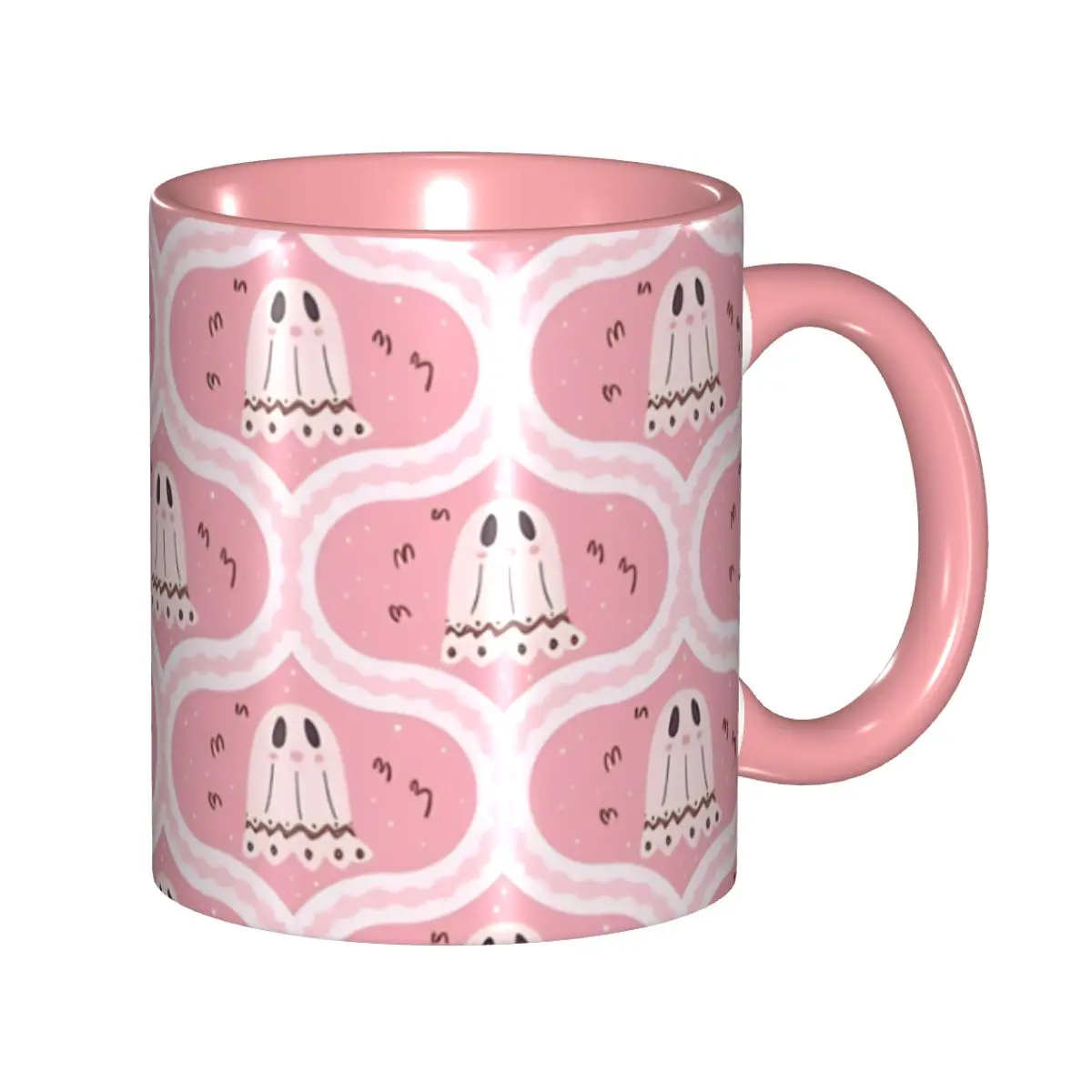 Cute Spooky Ghosts Pink Halloween Gift Mugs for Friends Novelty Pink Coquette Ghost Coffee Cup Christmas Present for Office