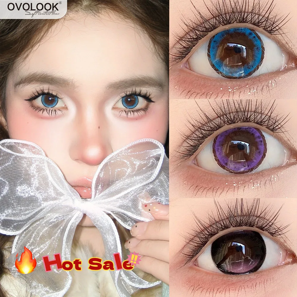 Image of OVOLOOK 2 Stück farbige Cosplay-Kontaktlinsen, blau, lila, Puppenaugen für Anime, Halloween, Make-up, weiche Kontaktlinsen mit Sehstärke