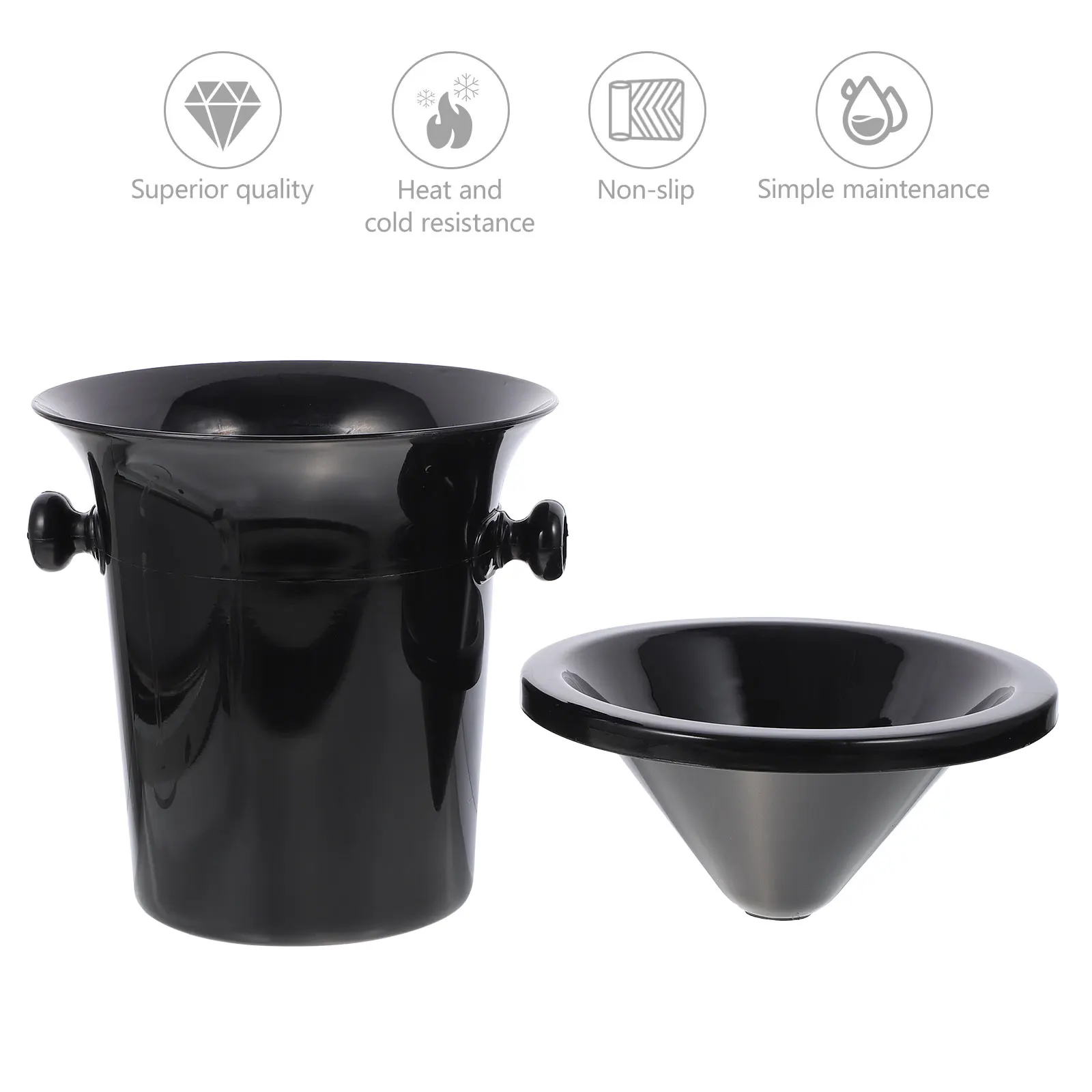 

3pcs Plastic Round Double Ears Ice Bucket Wine Tasting Spittoon Black Large Capacity Bar Party Chiller Beverage Tub Portable For