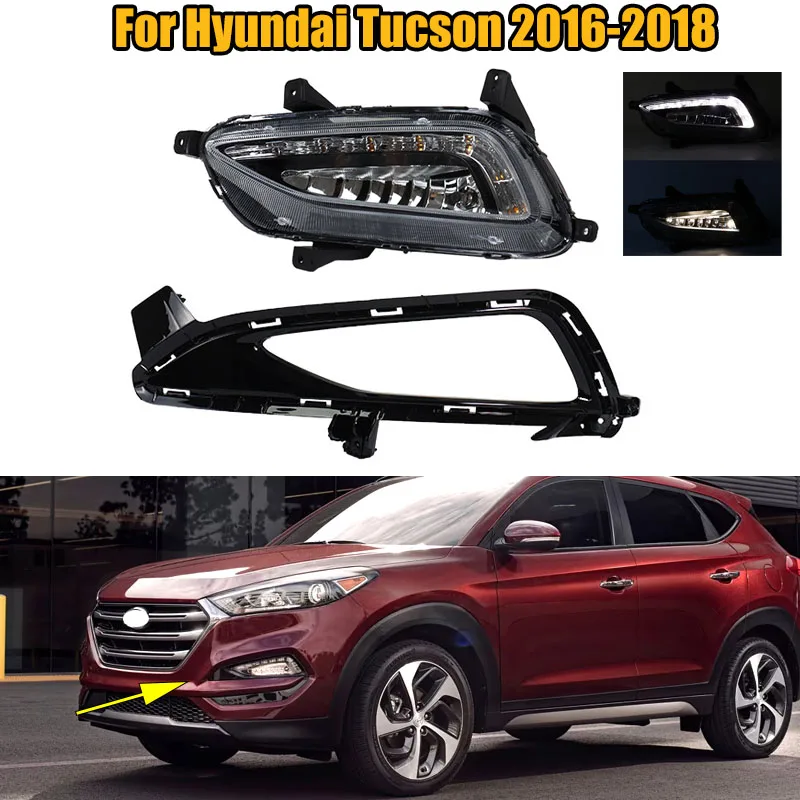 

For Hyundai Tucson 2016 2017 2018 LED Car Front Bumper Daytime Running Light Fog Lamp Foglight Foglamp Cover 3 Colors