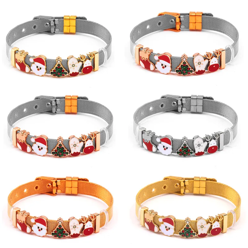 Lucky Christmas 10mm Charm Bracelets Santa Claus Christmas Tree DIY Mesh Keeper Bracelet Pulseras Mujer For Women Men Jewelry