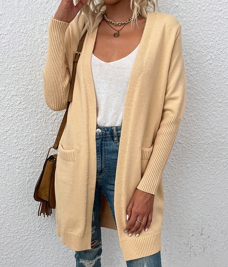 

Solid color pocket knit sweater women's cardigan jacket