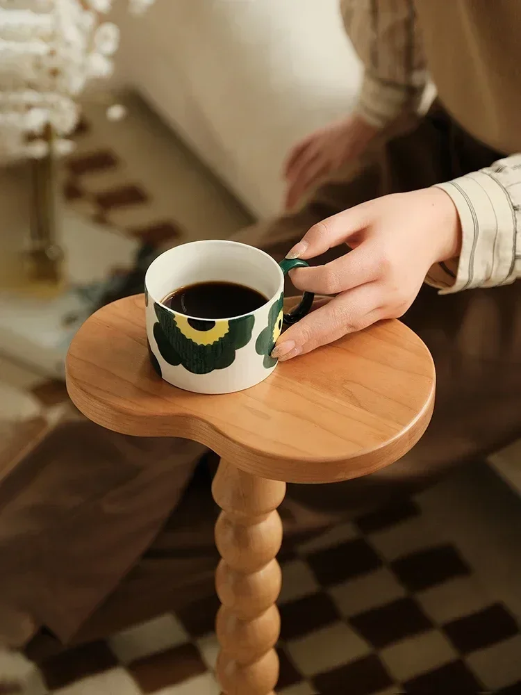 Antique Solid Wood Cup Holder Vintage Furniture Side Table Storage Rack