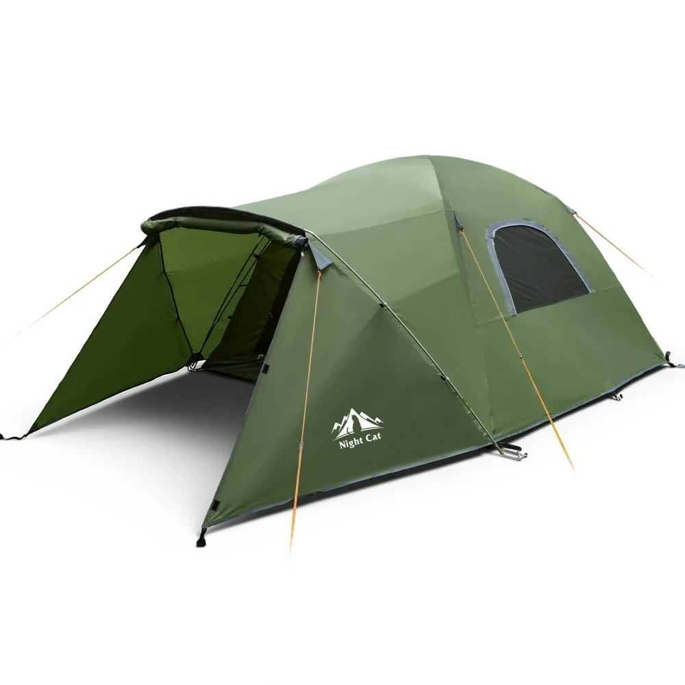 Night Cat Spacious 4-Person Camping Tent: Fit Queen Mattress & Gear with Vestibule