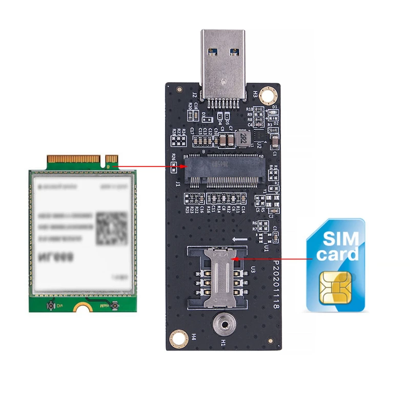 NGFF M.2 Key B - USB3.0ネットワークアダプター M.2 Key B - USB 3.0ライザーボード（6ピン/8ピンSIMカードスロット付き、3G/4G LTE WWANモジュール対応）