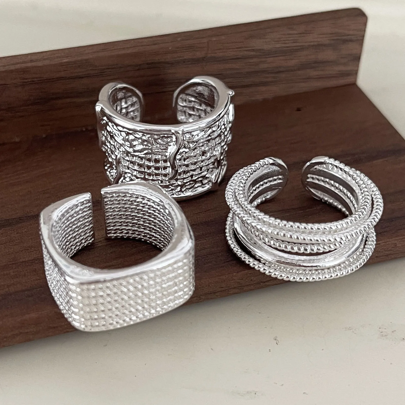 925 Sterling Silber Ringe für Frauen Paar Minimalistische Handgefertigte Einfache Breite Blumen-Ringsets Party-Schmuck Geschenk Allergievorbeugend