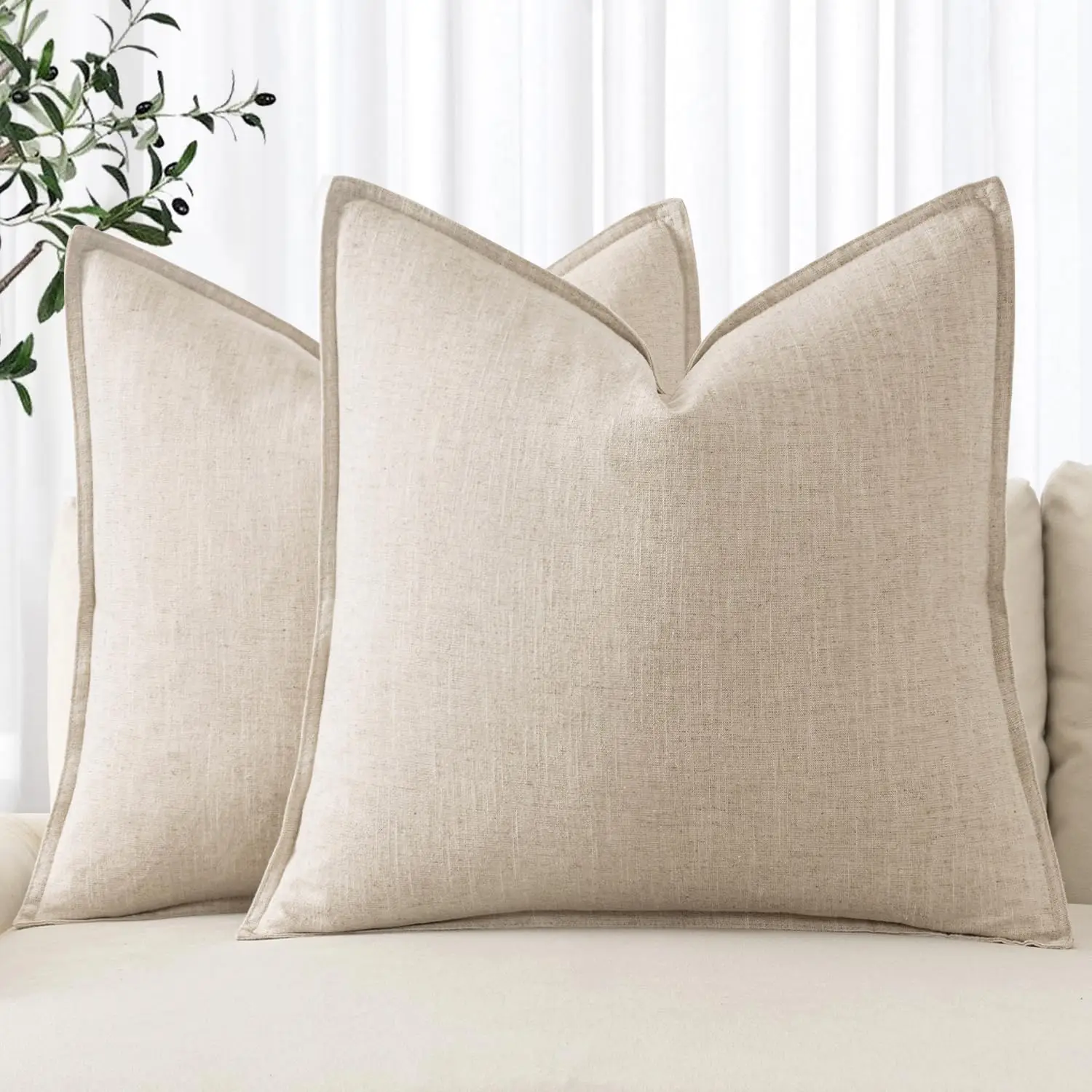 Decorative Linen Pillow Covers Natural Boho Farmhouse Neutral Christmas Couch Throw Pillows for Bed Pack of 2 Accent Pillowcase